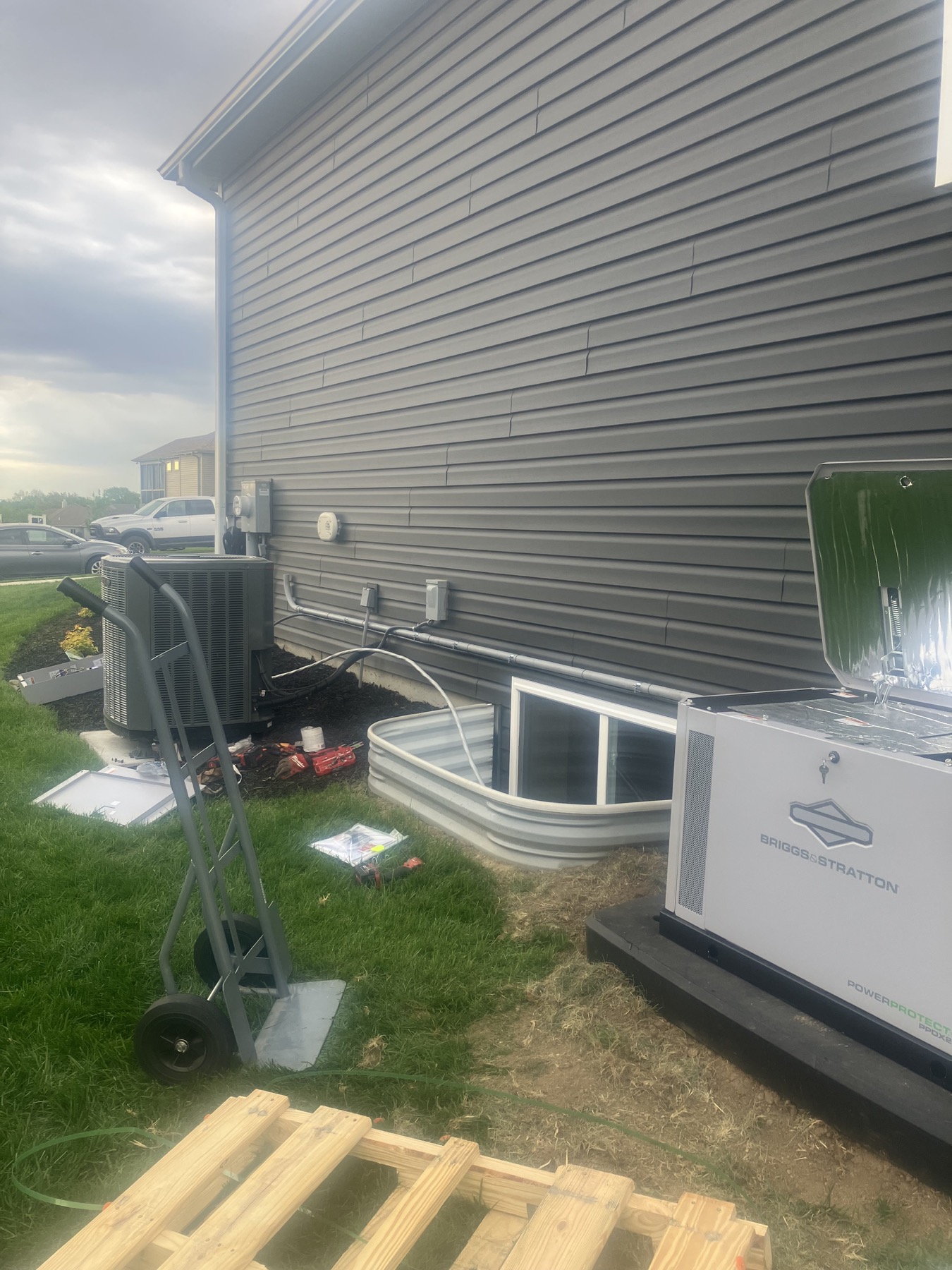 Greystone wall-side conduit and generator placement